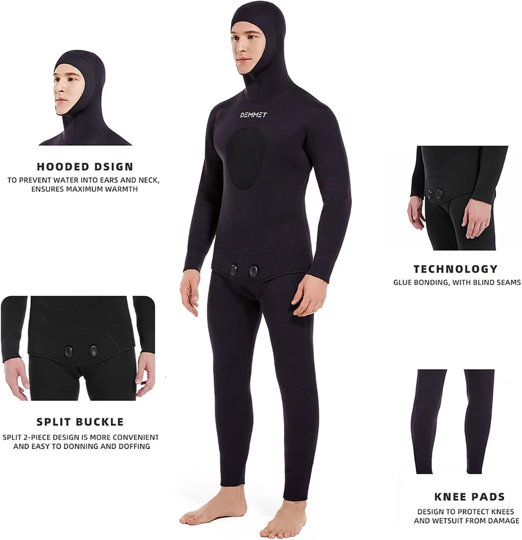 7MM CLOSED-CELL Wetsuit, Beaver-Tail, Hooded, 2 Pieces