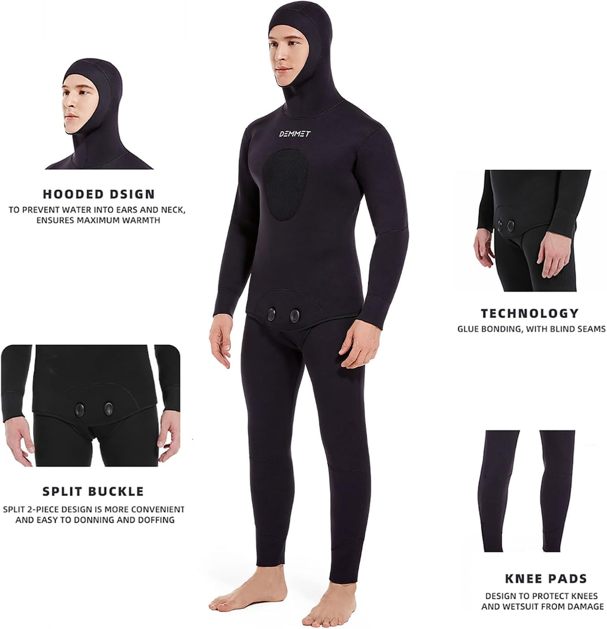 7MM CLOSED-CELL Wetsuit, Beaver-Tail, Hooded, 2 Pieces