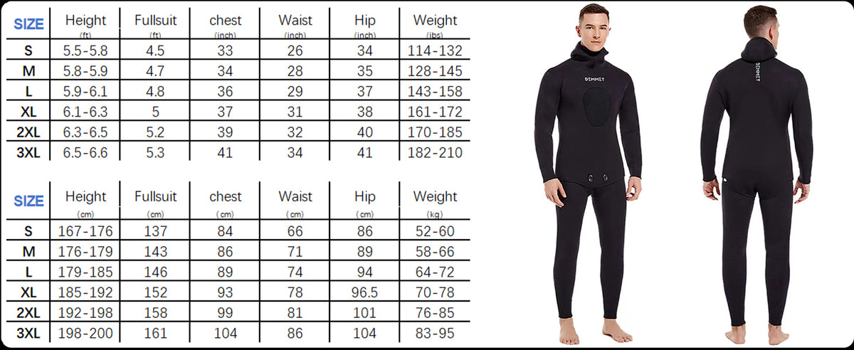 7MM CLOSED-CELL Wetsuit, Beaver-Tail, Hooded, 2 Pieces
