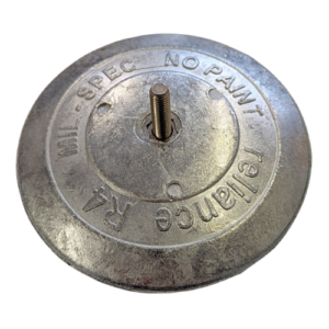 Textured metal disc with engraved writing