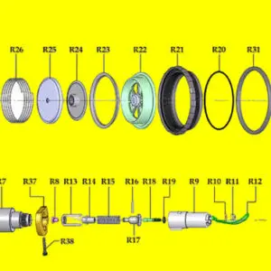 Mechanical parts on yellow background