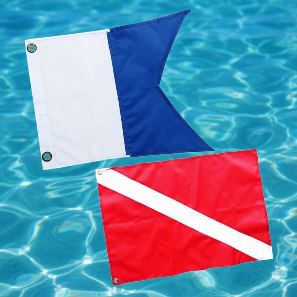 Nautical flags floating on water